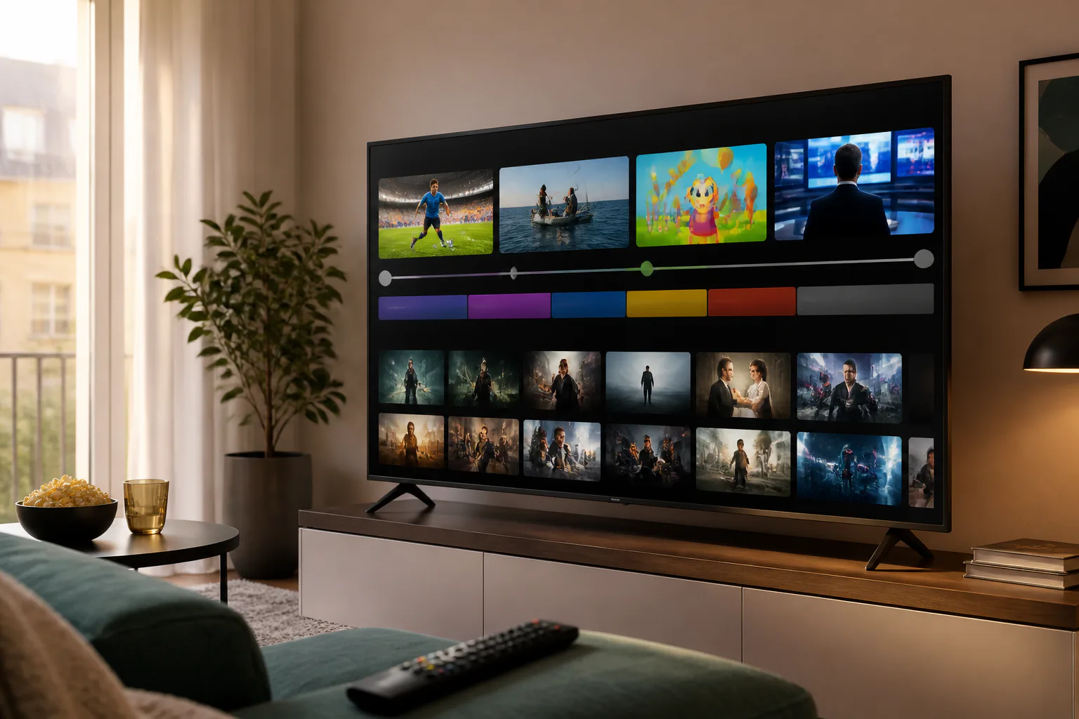 Television displaying a streaming content interface
