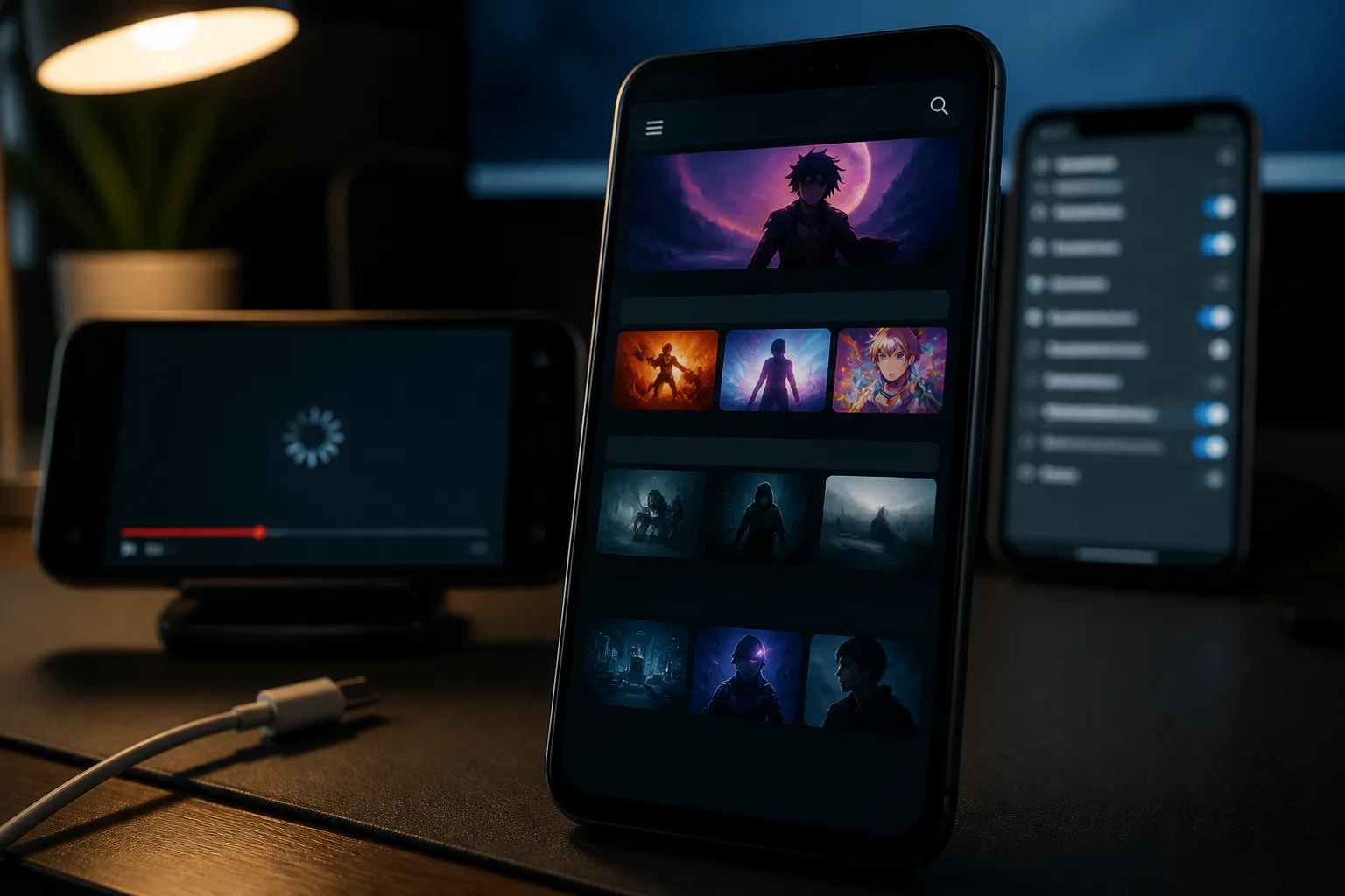Smartphones displaying an anime streaming app
