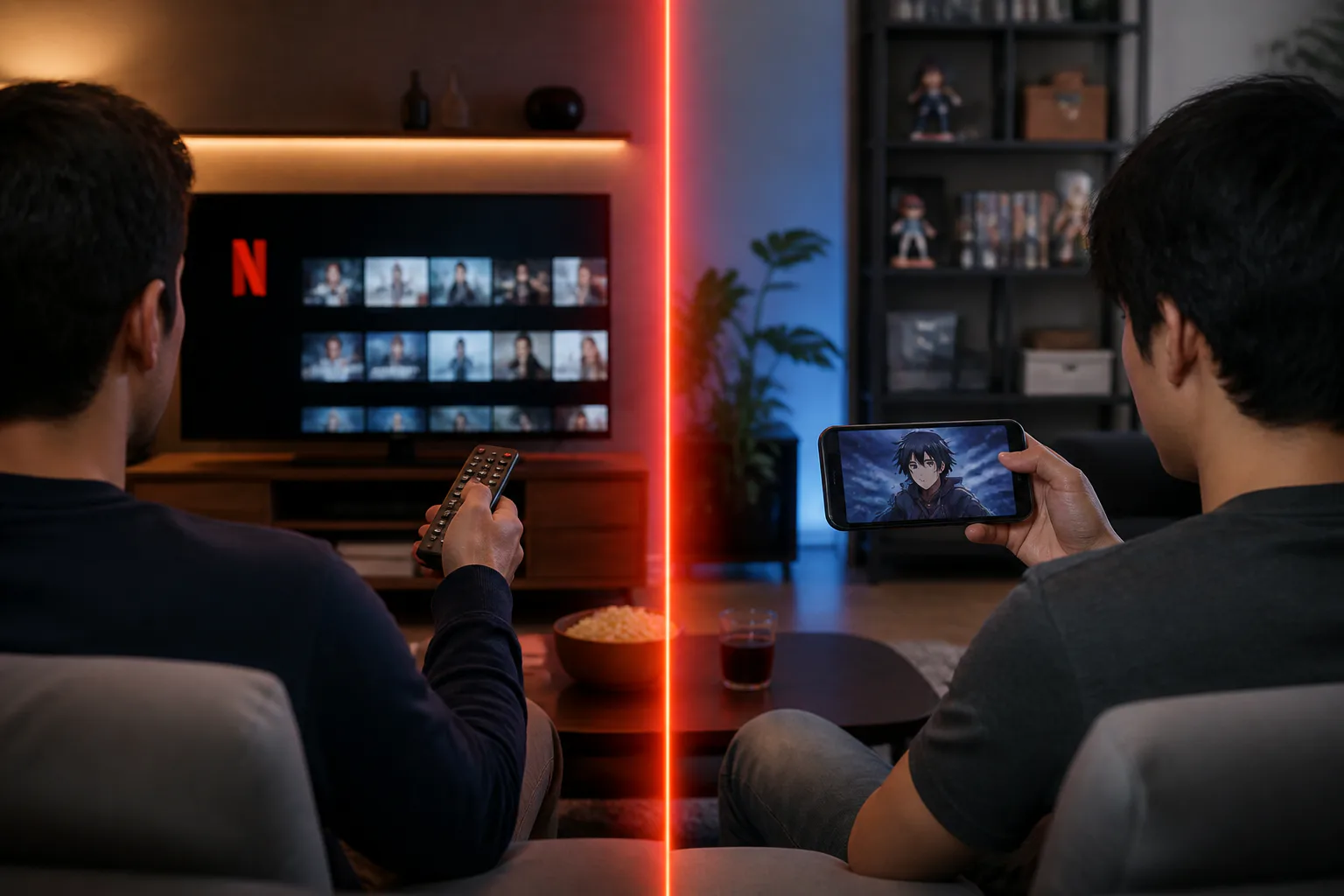 Two viewers watching media on separate screens