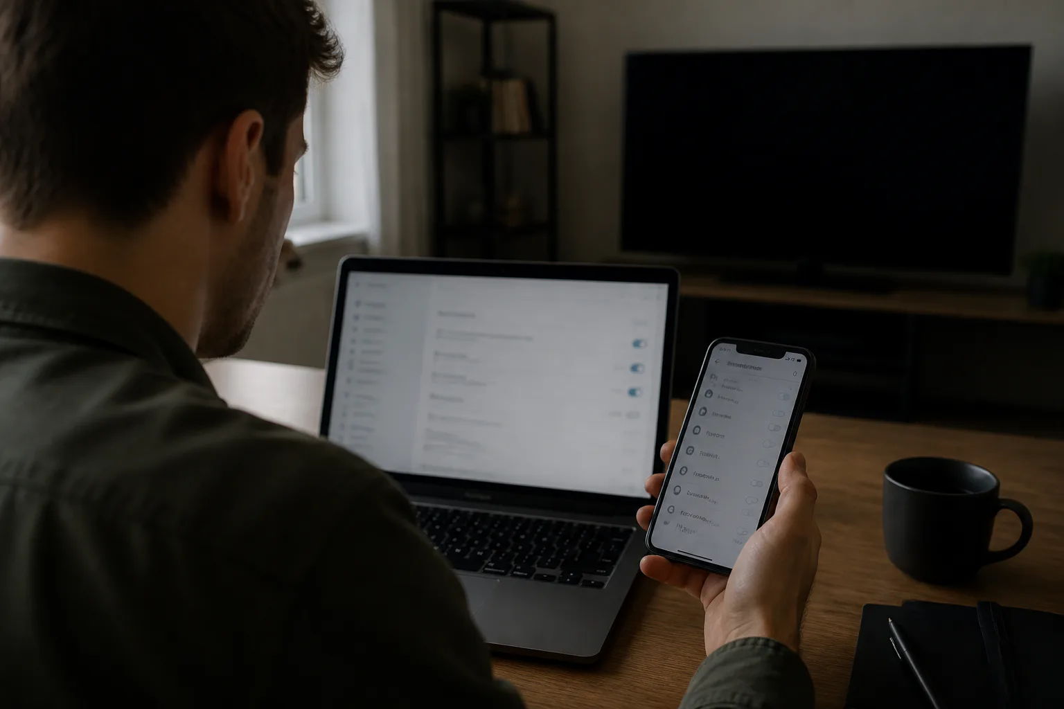 Person using laptop and smartphone