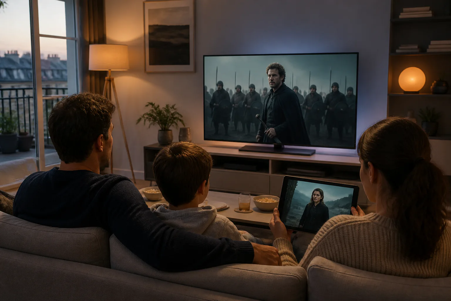Family watching a fantasy show at home