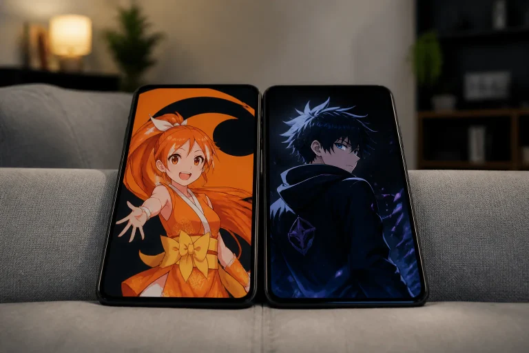 Two phones displaying anime character artwork