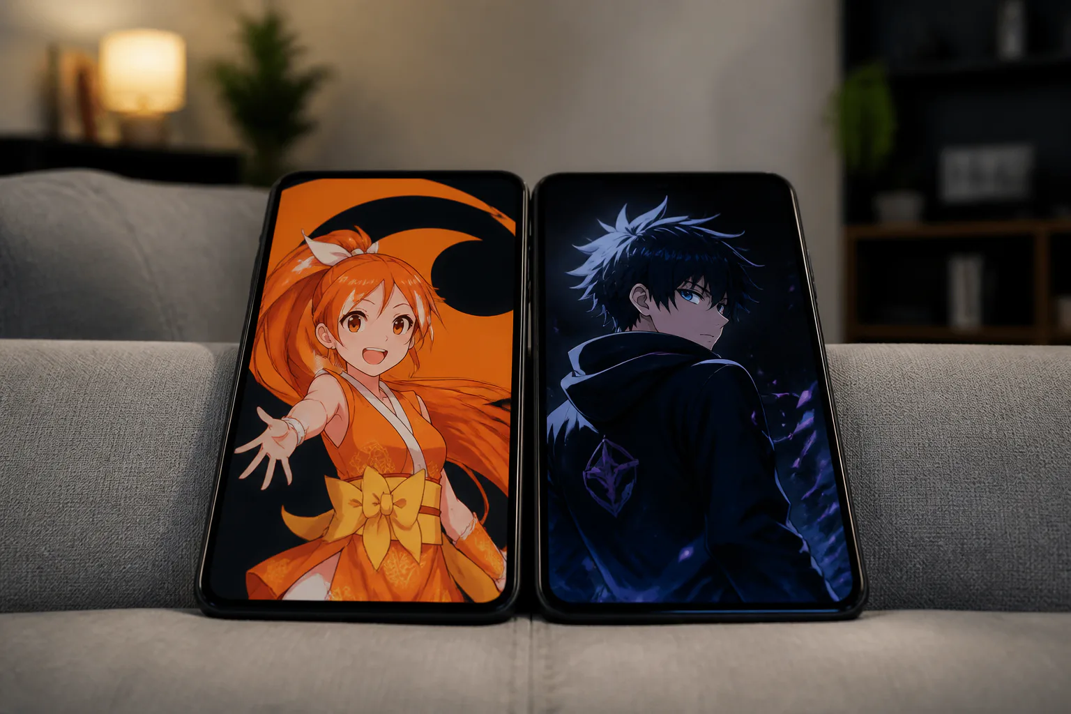 Two phones displaying anime character artwork