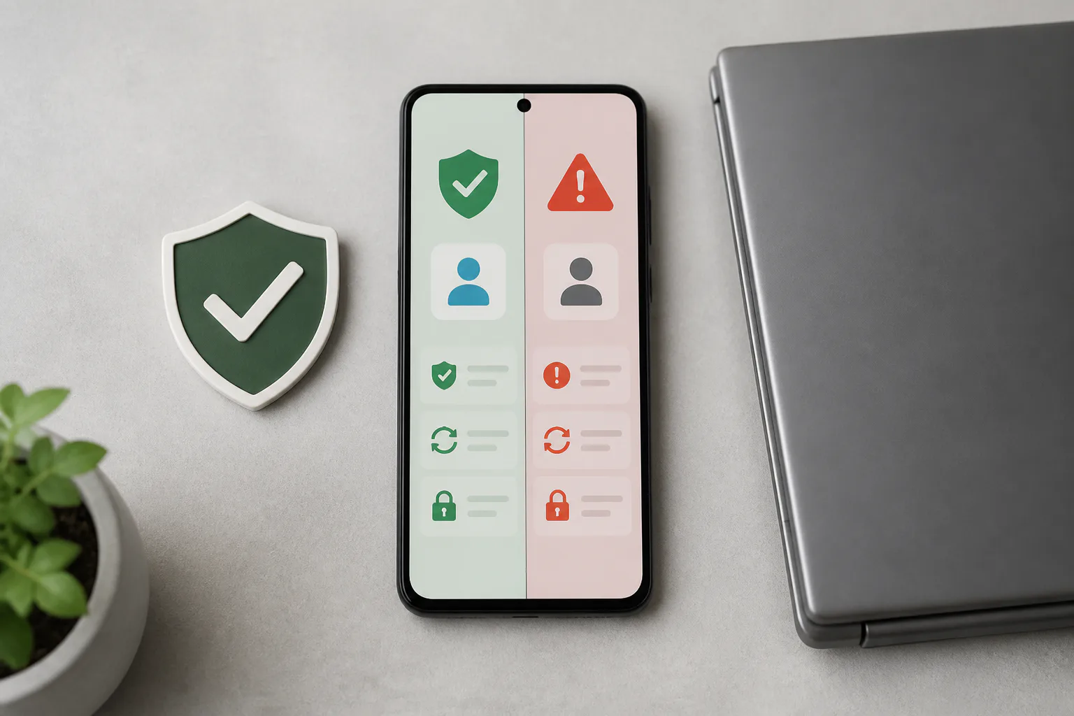 Phone showing security comparison icons
