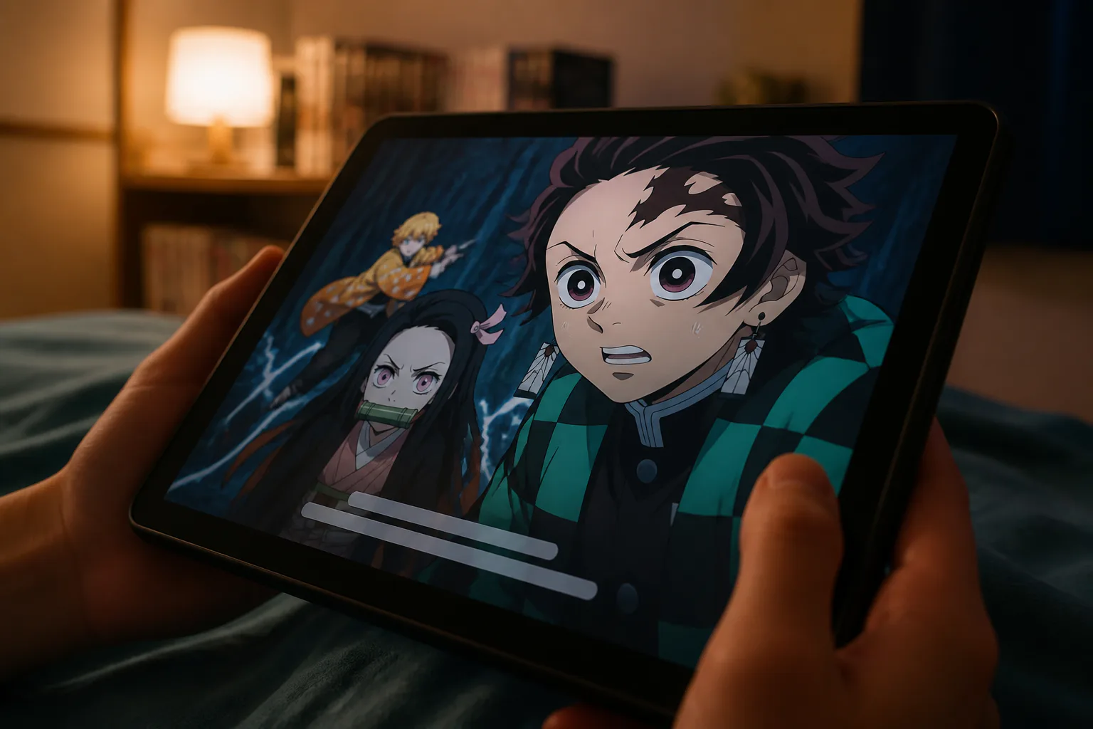 Tablet displaying an anime scene