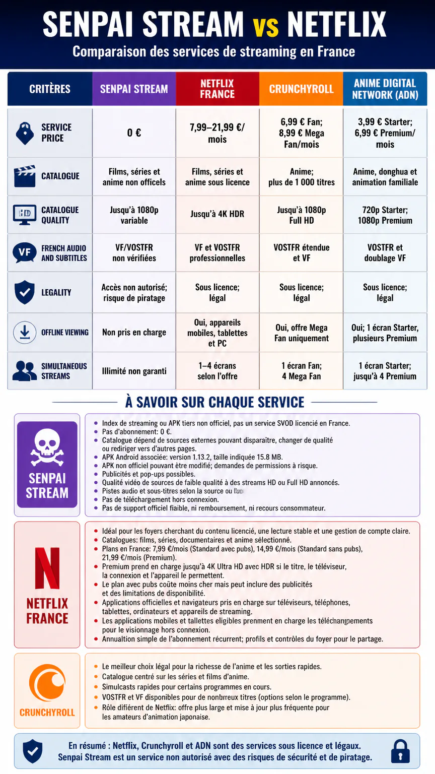 Infographie comparant Senpai Stream et Netflix