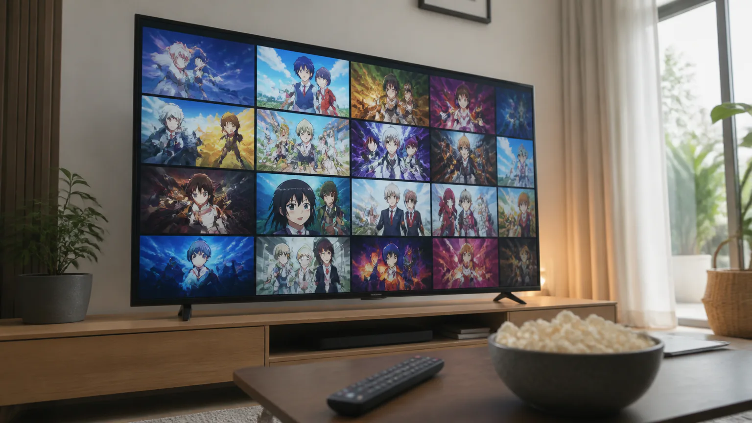 TV displaying a collage of anime characters