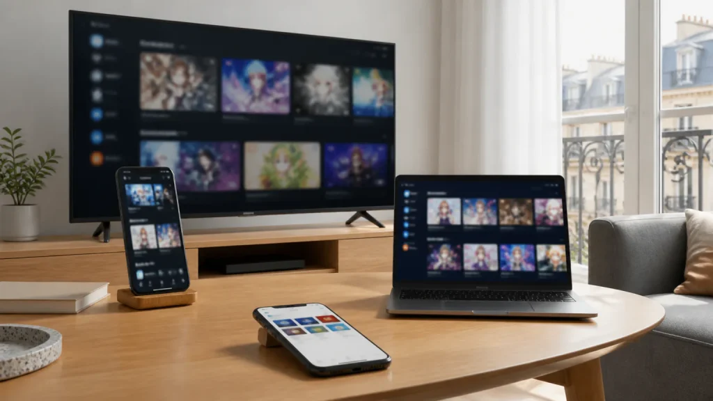 Streaming app displayed across multiple devices