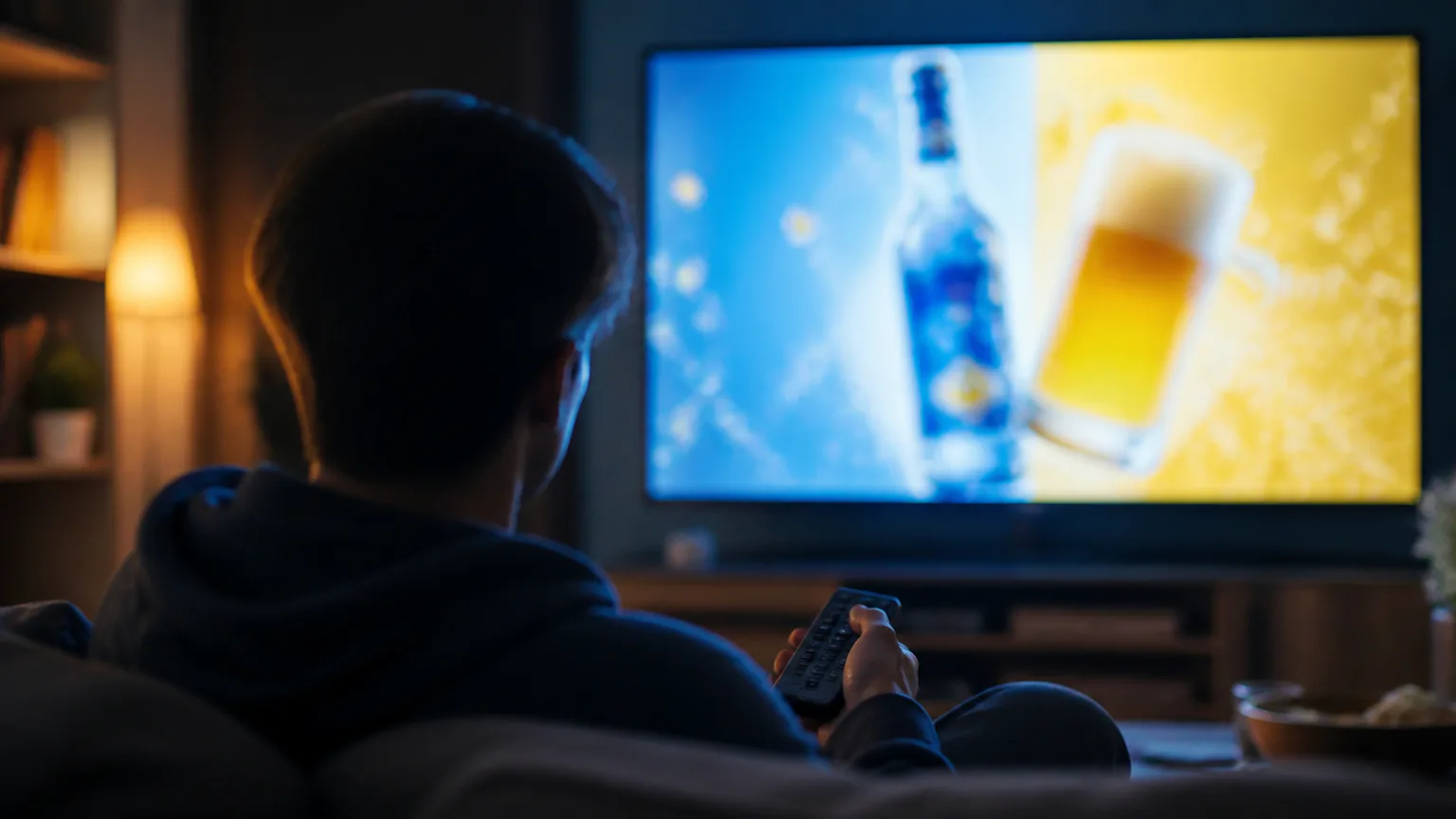 Person watching TV with remote