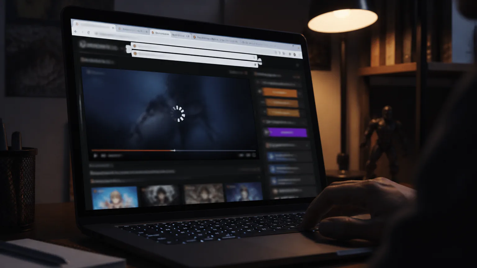 Person watching video on a laptop