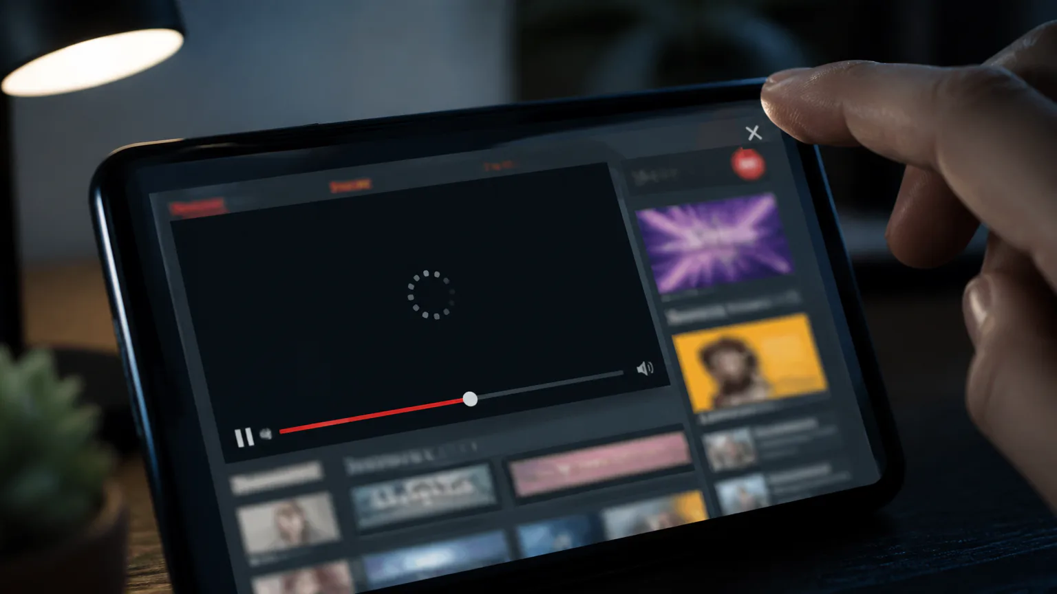 Tablet displaying a streaming video interface