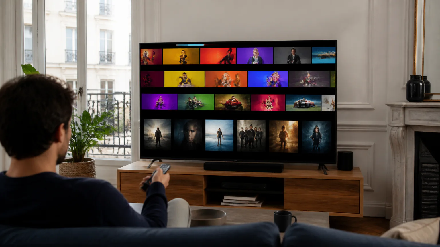 Person watching a streaming TV menu