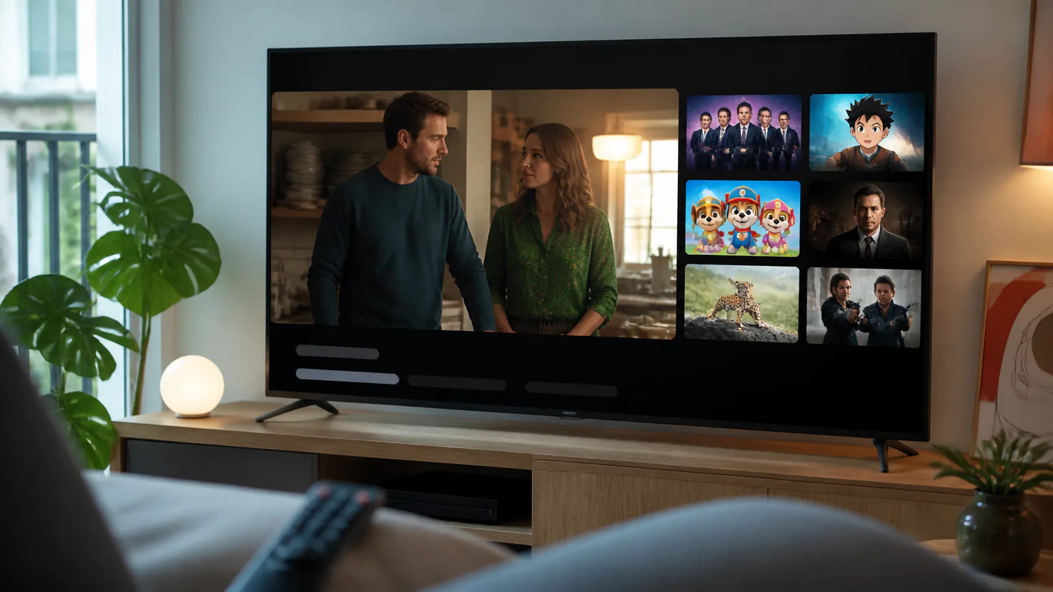 Smart TV streaming menu in a living room
