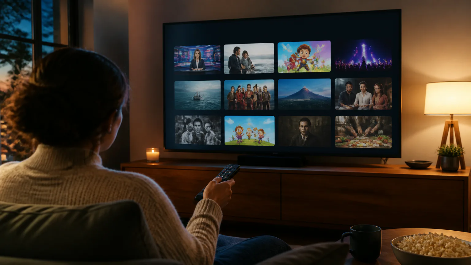 Woman watching shows on a television