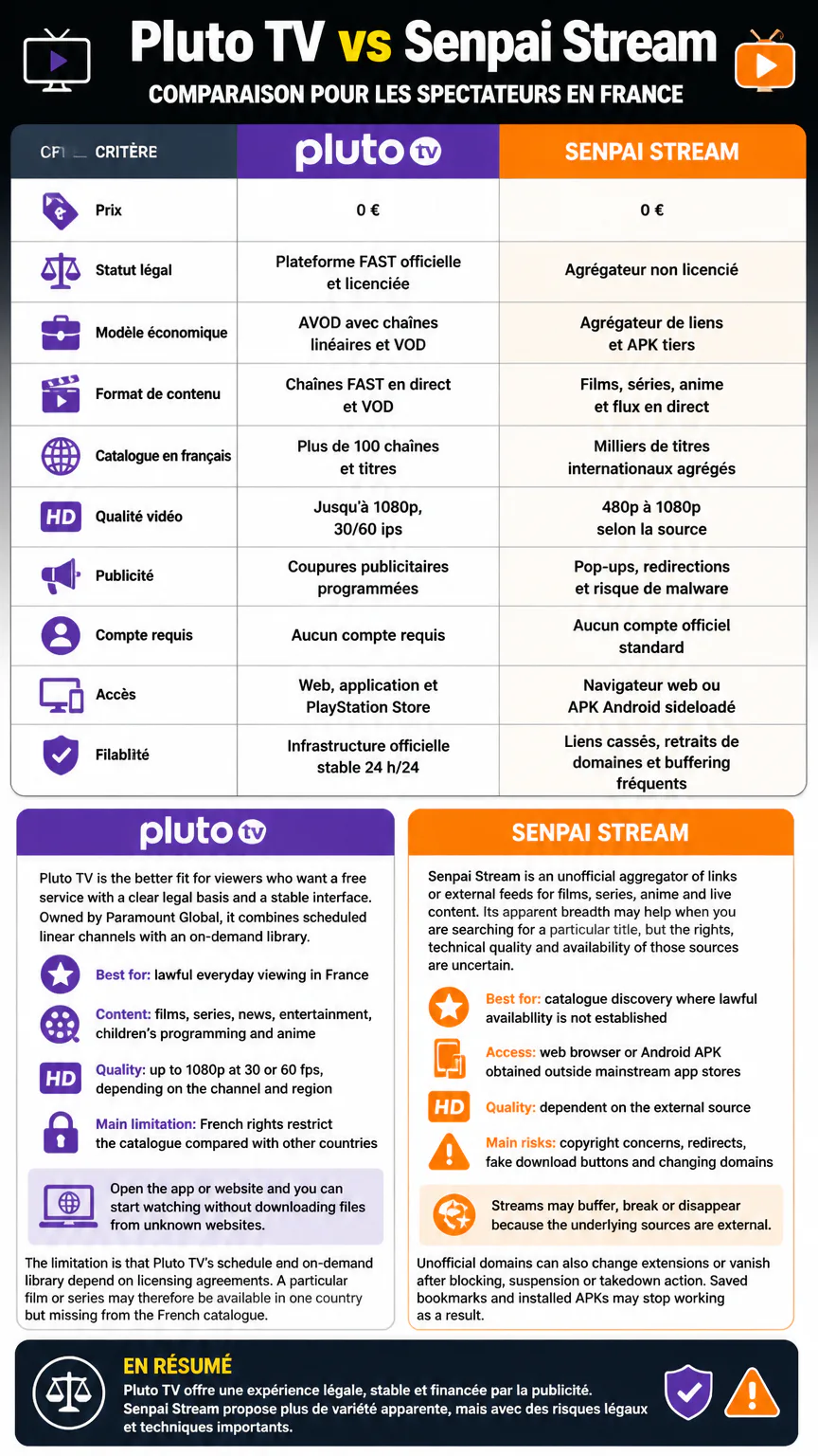 Infographie comparant Pluto TV et Senpai Stream